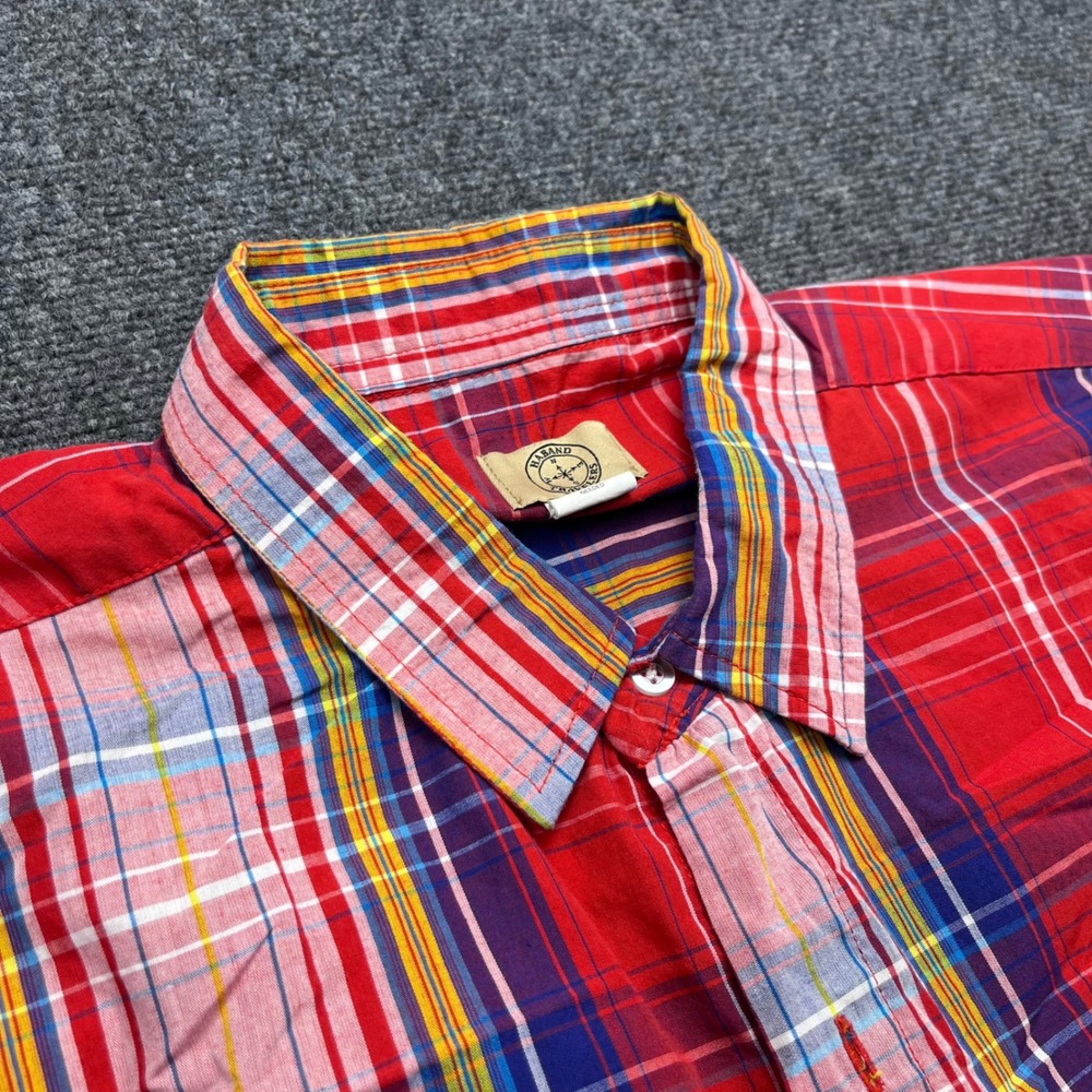 Haband Travelers Plaid Button Up Red Multi Color Short Sleeve Shirt